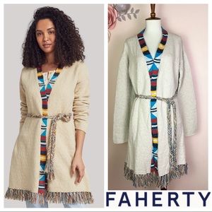 New! FAHERTY Crow Stripes Tassel Organic Cotton Duster Cardigan